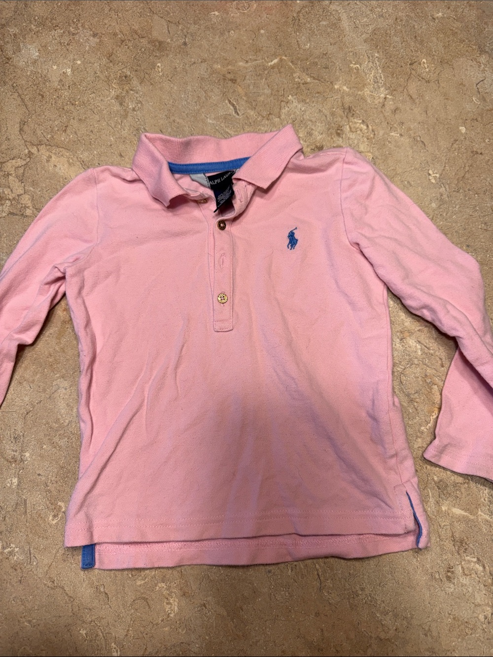 Ralph Lauren Kids Long-Sleeve Polo in Light Pink with Blue Logo